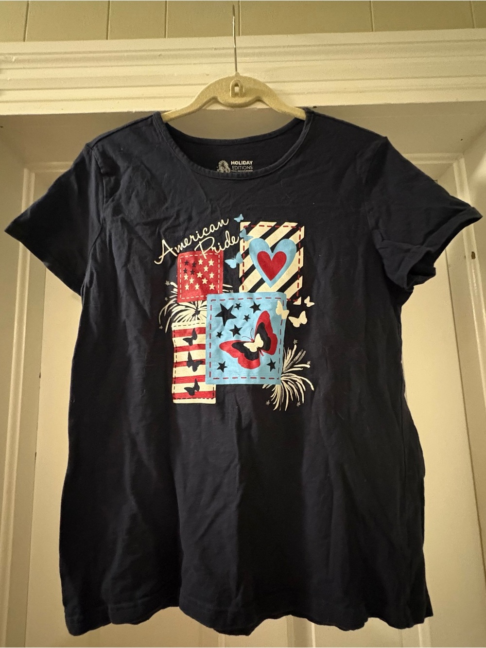 Holiday Editions Women’s Navy Patriotic Tee Shirt Size Large